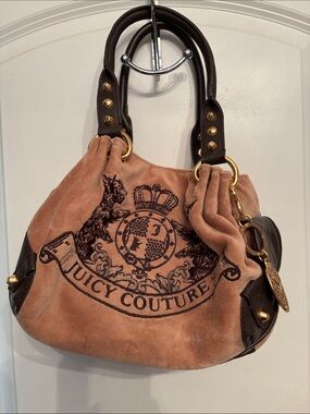 Y2K Juicy Couture tan Suede satchel with Dark Brown Handles